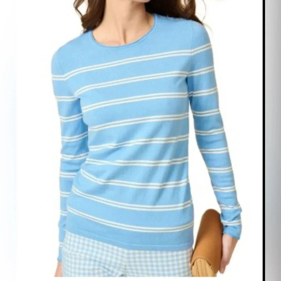 J. McLaughlin Pullover Striped Poet Sweater Womens Size Large Knit Top Blue L - Picture 1 of 7